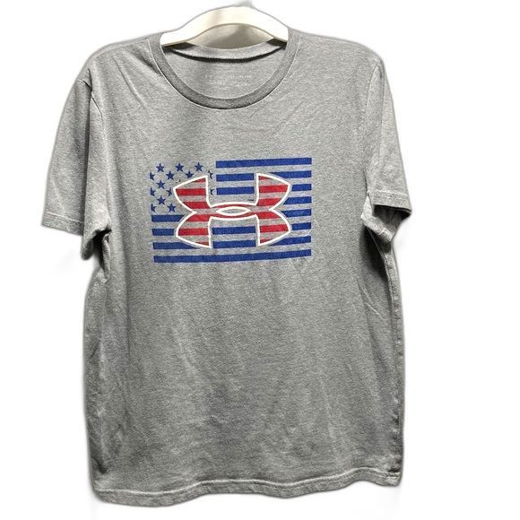 UNDER ARMOUR American Flag Logo Tshirt Unisex Boys Girls Youth Large - Picture 1 of 10